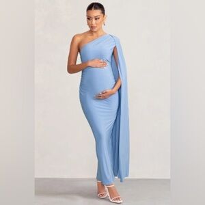 NWT Club L London Maternity One Shoulder Maxi Gown With Cape Sleeve